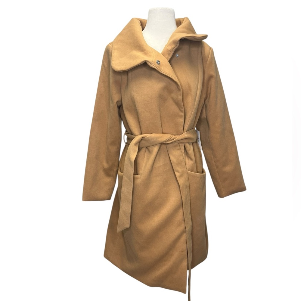 Eloquii Camel Brown Belted Coat‎ Collar Tan